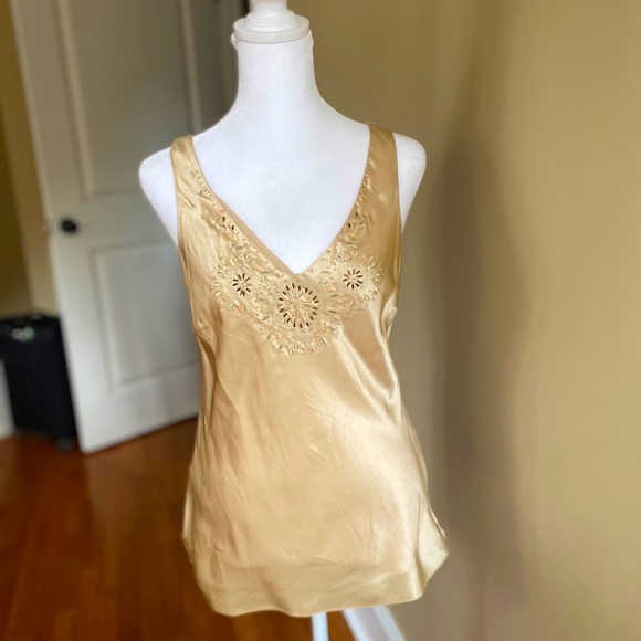 Ann Taylor Gold Silk Beaded Sleeveless Blouse - Picture 8 of 10